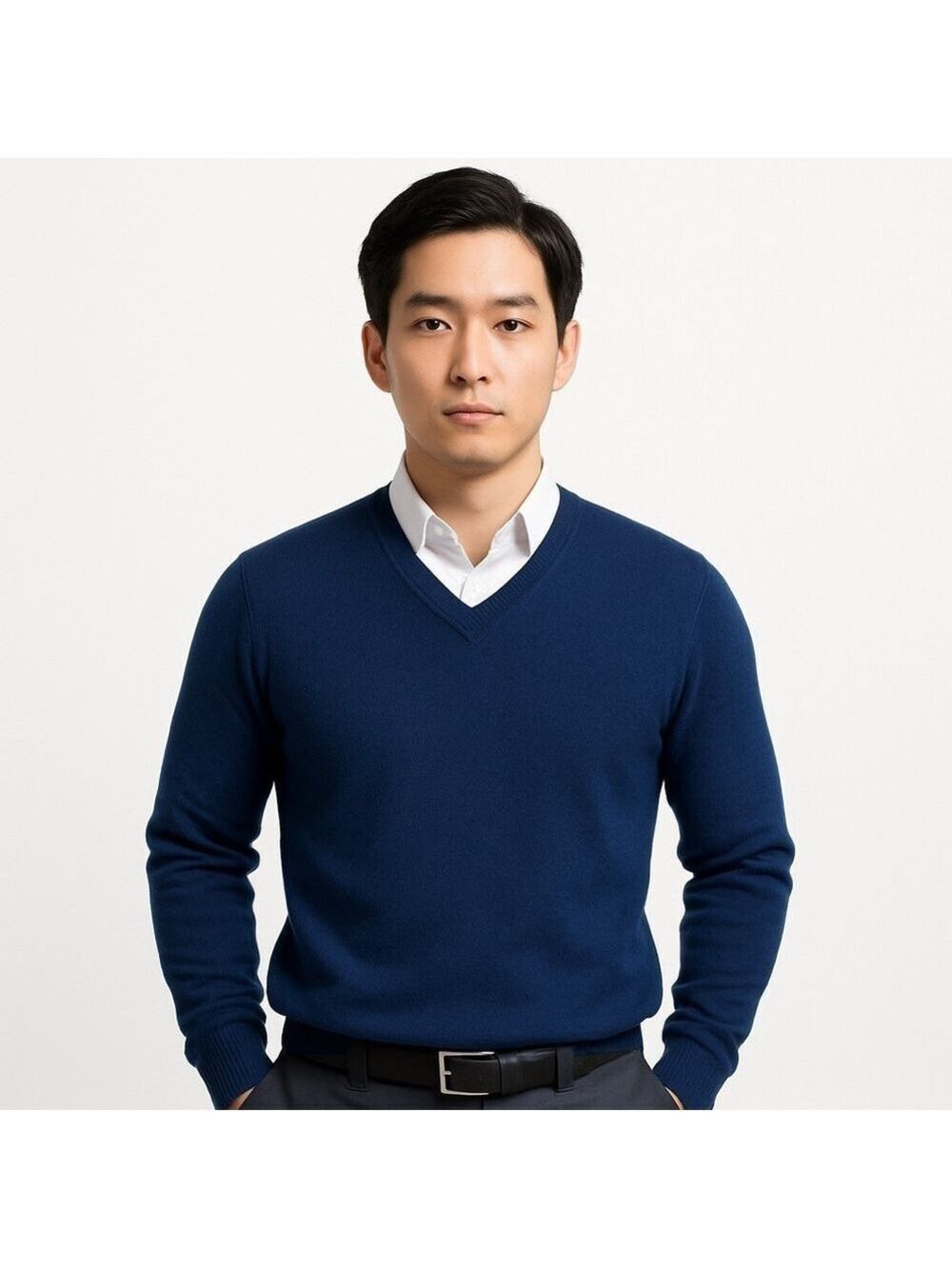 THANE Men's Vintage Navy Blue V- Neck Sweater Size S